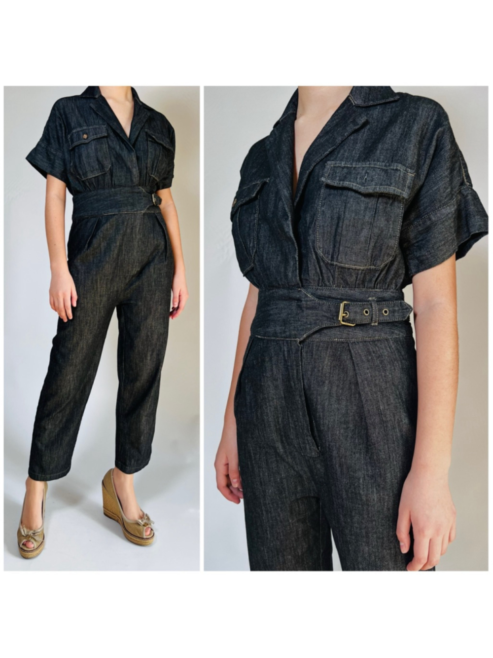 Dark Denim Utility Jumpsuit with Belt